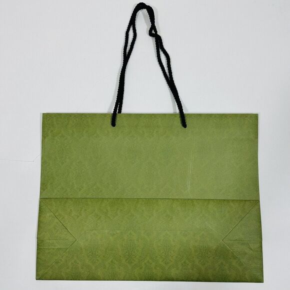 GUCCI Authentic Paper Shopping Gift Bag Tote Green Damask Print Embossed 23x17x8 - Picture 2 of 6